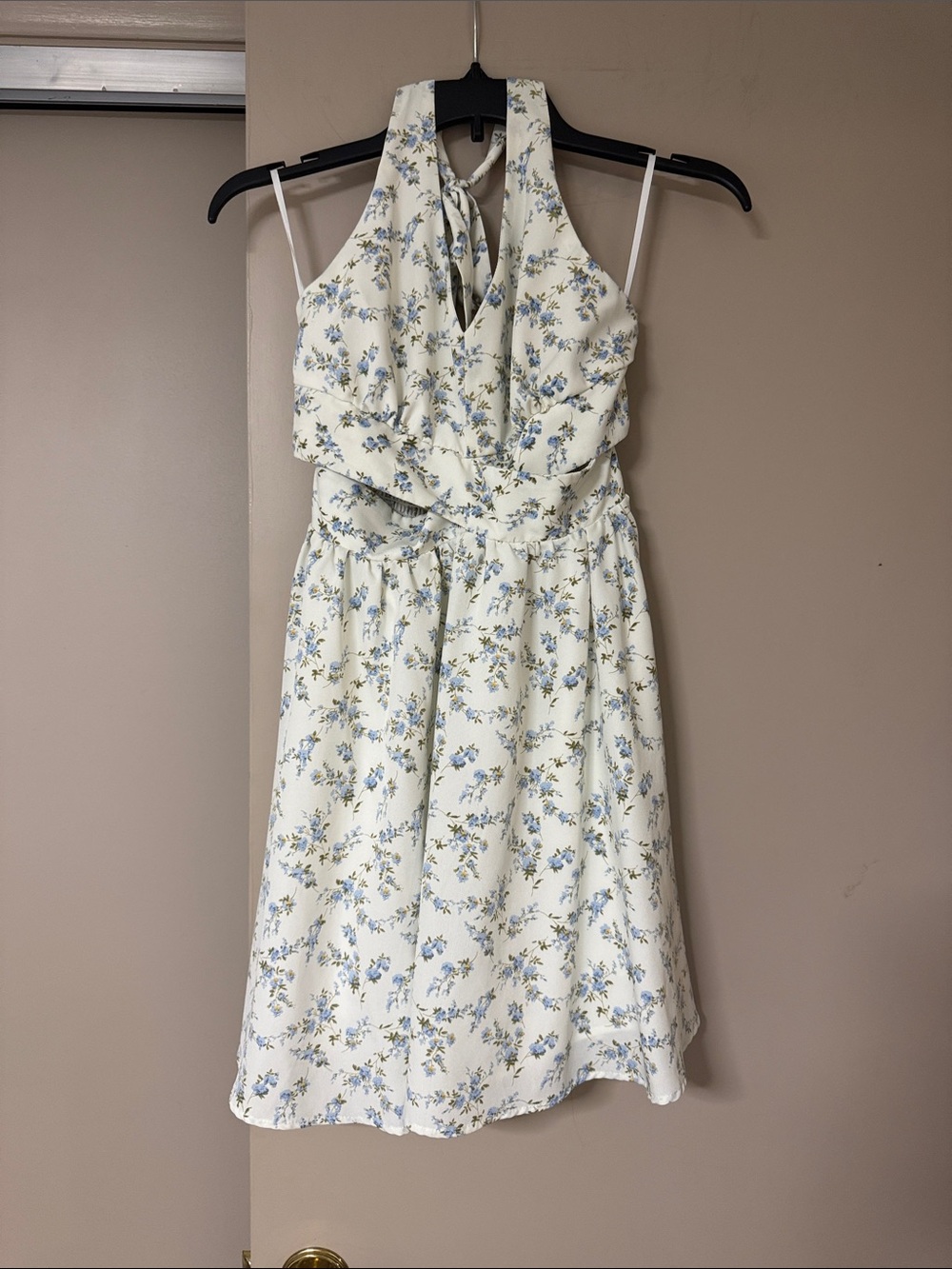 SHEIN Cream Midi Dress with Blue Floral Print